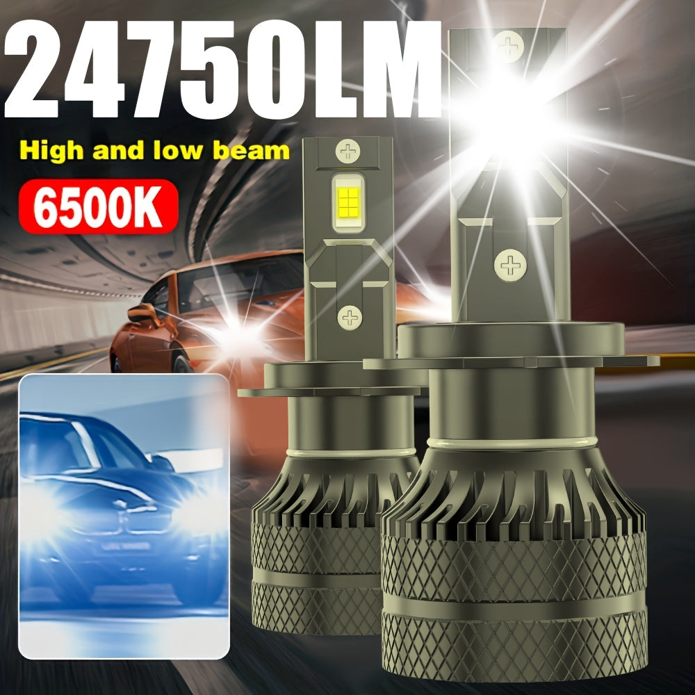 2-Pack H7 LED Headlight Bulbs, Super Bright 6500K White Light, 24750 Lumens, Compatible with H1, H4, H7, H11, HB3, 9005, HB4, 9006, HIR2, 9012, 600% Brightness Increase, 12 LED Chips, for Motor Vehicles - B0045, No Battery Included