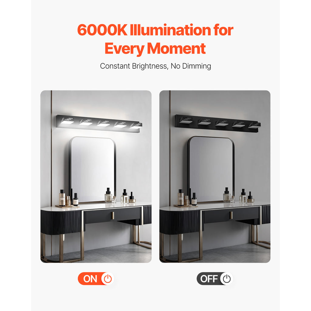 VEVOR 3/4/5/6-Light LED Modern Bathroom Wall Lamp 19.69/25.6/33.5/40.2-Inch Wall Light