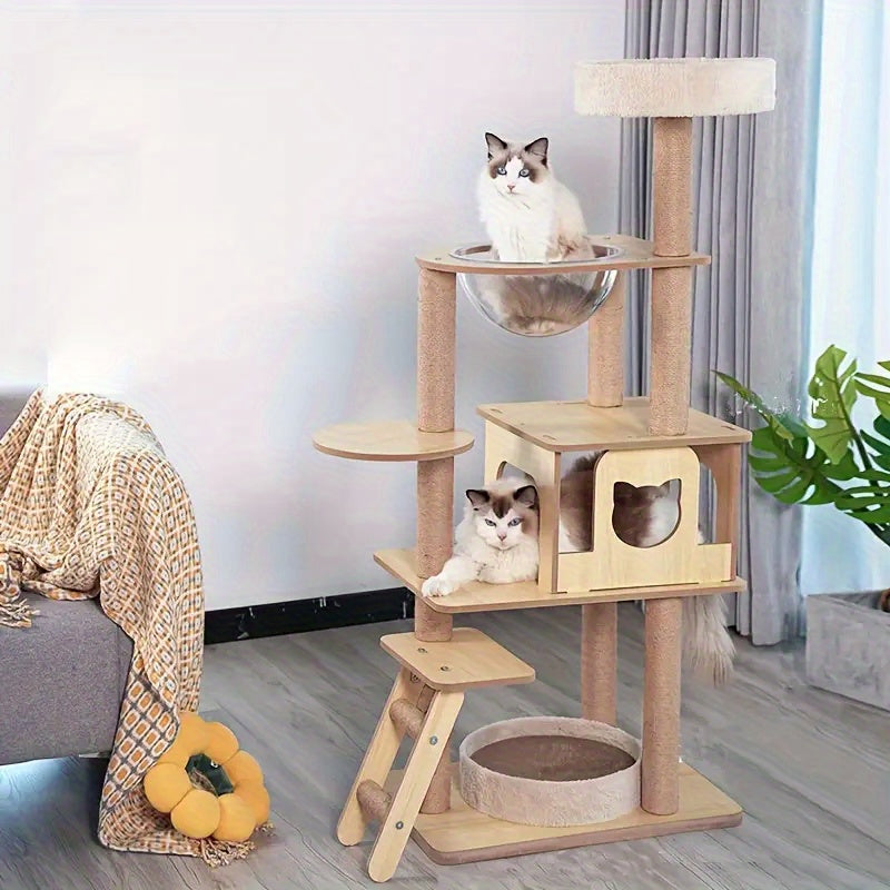 （精品猫爬架）多层冬季保暖猫爬架，带抓挠柱、床和太空舱-稳健设计，节省空间的室内猫爬架，耐用的宠物家具，用于爬行、休息和玩耍，宠物爬行塔，玩耍，高品质材料，适合多猫家庭使用，有5/6/7/8层款式可选择