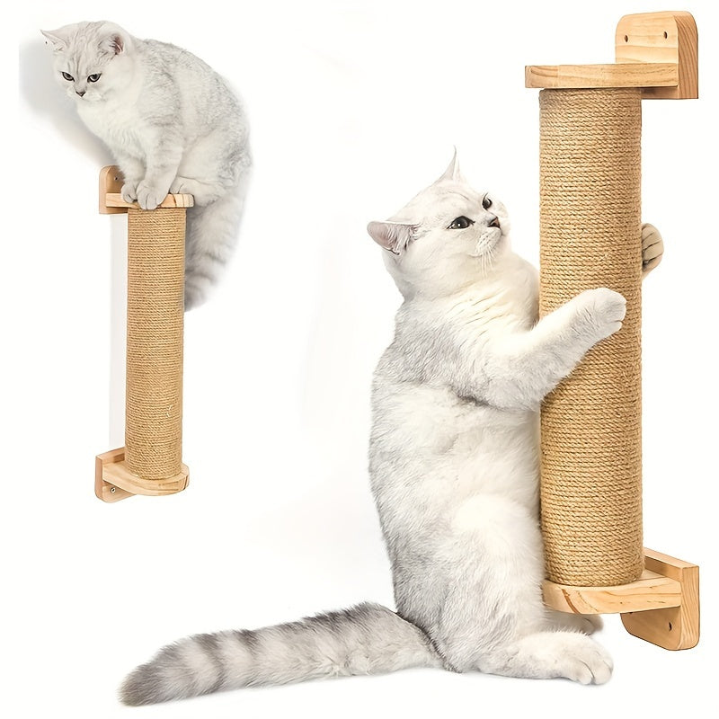 壁挂式猫抓柱 适用于大猫和小猫 - 室内猫活动树带黄麻绳抓板,猫抓板 实木猫墙家具猫爬管