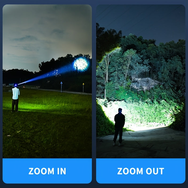 SMILING SHARK Rechargeable Headlamp, Super Bright XHP50 LED Core, USB Charging Cable Included, Zoomable Focus Adjustable, Hands-Free Design with Detachable Headband