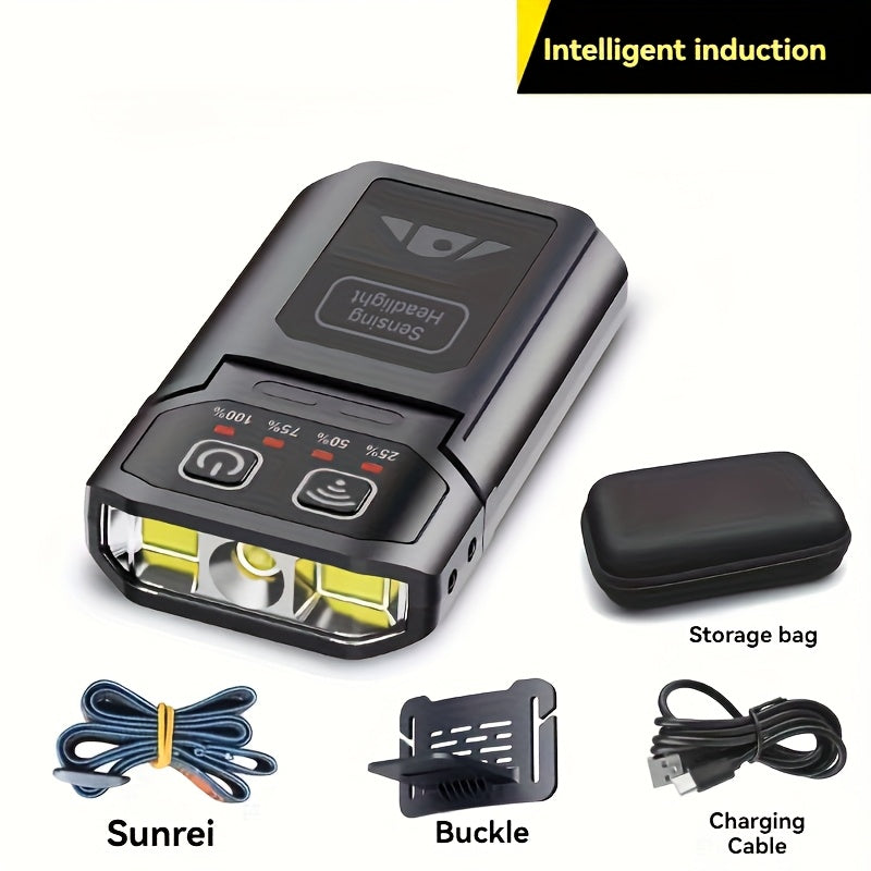 Holiday Hot-Selling Headlamp Work Light, Foldable & Detachable Flashlight, Rechargeable with Built-in Lithium Battery & Type-C Charging, Ideal for Night Running, Fishing, Emergency & Outdoor Lighting