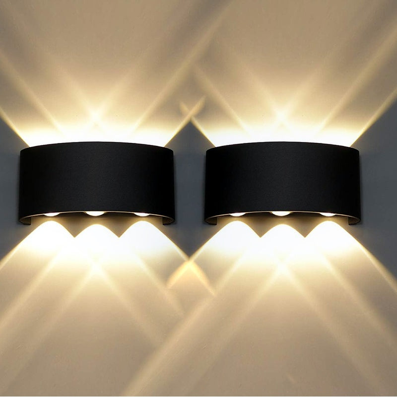 2 Pack LED Outdoor Wall Light Modern Aluminum Wall Lamp Up Down Light, Black Outdoor Fixture for Porch Garden Decoration (Warm/White Light)