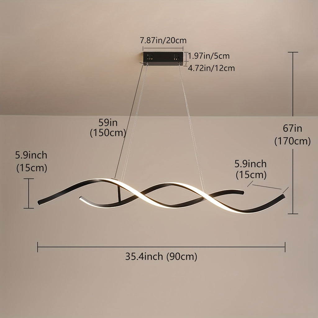 Qcyuui adjustable height hanging light fixture, modern pendant lighting adjustable wave-shaped flush-mount LED pendant light, with remote control, suitable for dining room, kitchen island, living room, kitchen lighting, home lighting