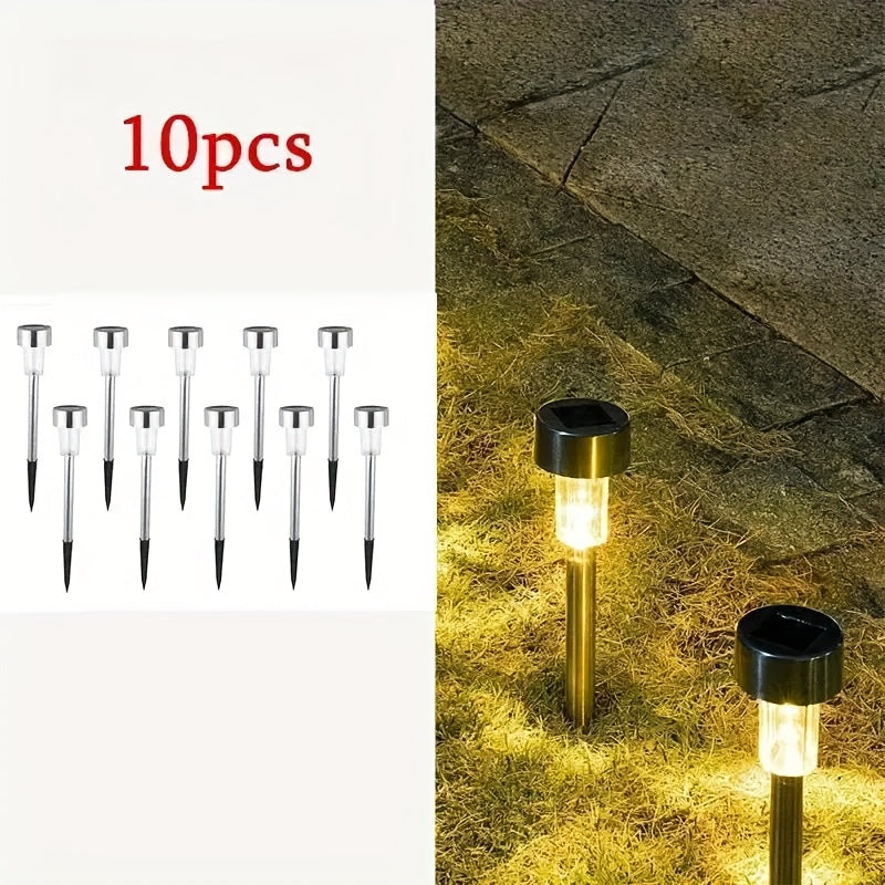 10-Piece Outdoor Stainless Steel Solar LED Light Set. Garden Decoration, IPX4 Waterproof Rating Solar Landscape Light. Suitable for Patio, Lawn, Walkway, Courtyard, Garden, Festivals, Parties, Gatherings