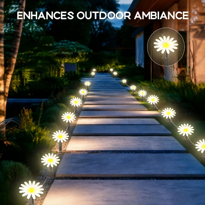 10-Piece/Set Solar Garden Flower Light, Daisy Design, 8 Lighting Modes, Suitable for Stairs, Fence, Garden, Balcony, Courtyard Decoration, IPX4 Outdoor Solar Light, Perfect for Valentine's Day and Holiday Celebrations