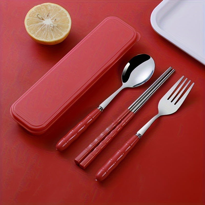 4-Piece Stainless Steel Portable Cutlery Set – Reusable Utensils for Lunch, Camping, Picnics & Travel – Includes Case, Fork, Spoon & Chopsticks – One Case Fits All Daily Dining Needs
