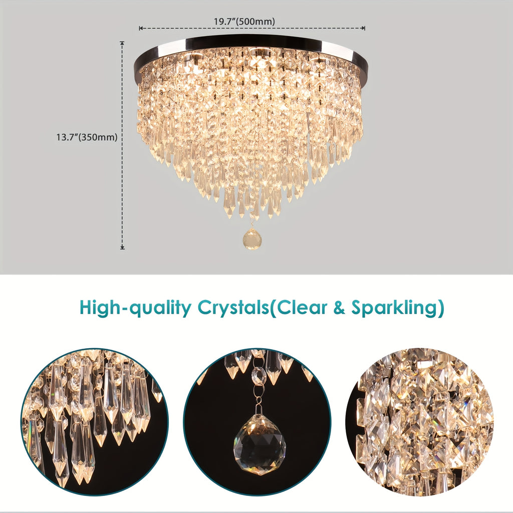 19.7-Inch Modern Crystal Chandelier LED Recessed Ceiling Light, Suitable for Dining Room, Bedroom and Living Room, Warm White Light