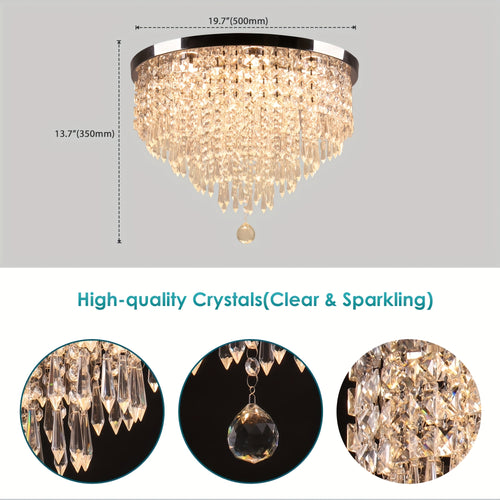 19.7-Inch Modern Crystal Chandelier LED Recessed Ceiling Light, Suitable for Dining Room, Bedroom and Living Room, Warm White Light