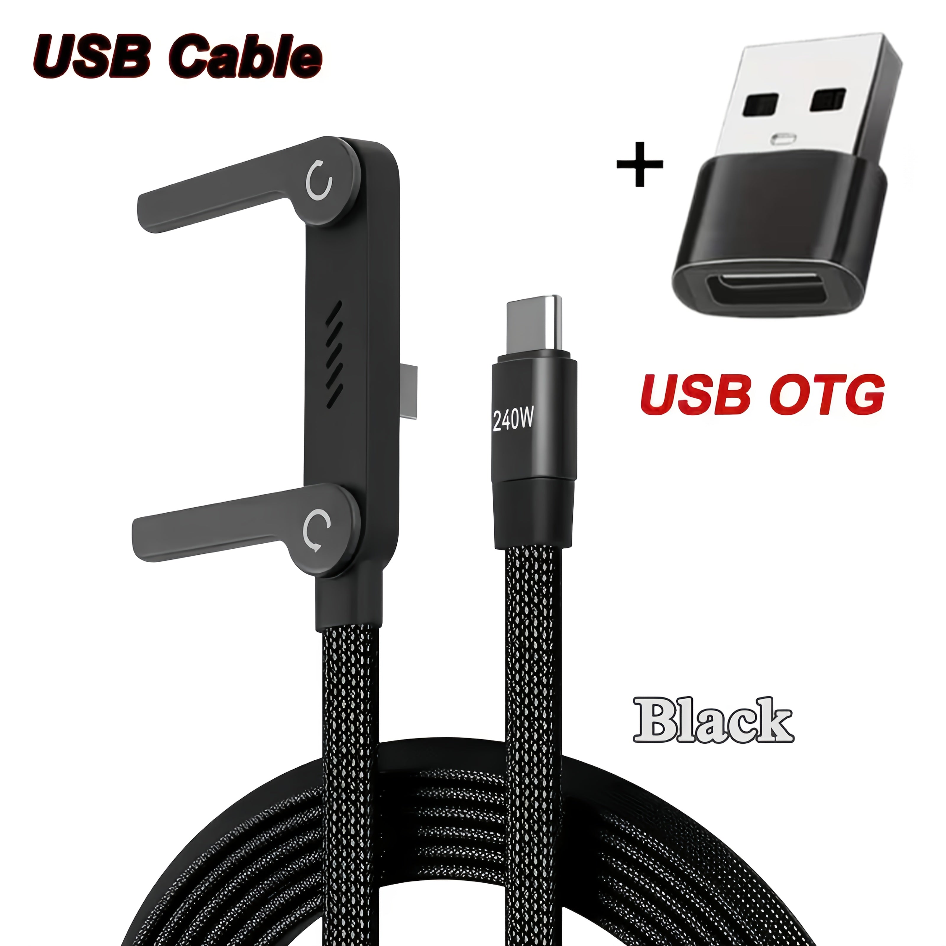 A 2-In-1 240W Fast Charging Foldable Stand Data Cable with Dual Type-C Super Fast Charging And an Integrated Phone Holder, Compatible with The Iphone 15-17 Series