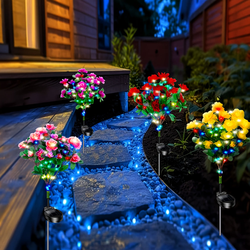 4-Piece Solar Courtyard Light, Azalea Colorful Light, Outdoor Waterproof | Courtyard Decoration, Romantic Garden Atmosphere Light, Holiday Decoration | Party Decoration, Suitable for Garden, Courtyard, Lawn.