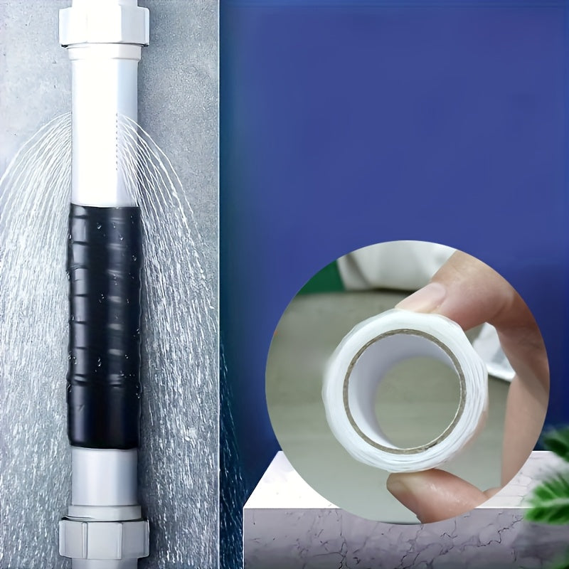 1卷自融合硅胶胶带 - 即时漏水修复，适用于PVC/玻璃/金属/石材的重型防水密封剂，耐高温（无需工具/胶水）- 适用于DIY、管道、洗手池、淋浴、浴缸、马桶的漏水修复 - 即时粘合