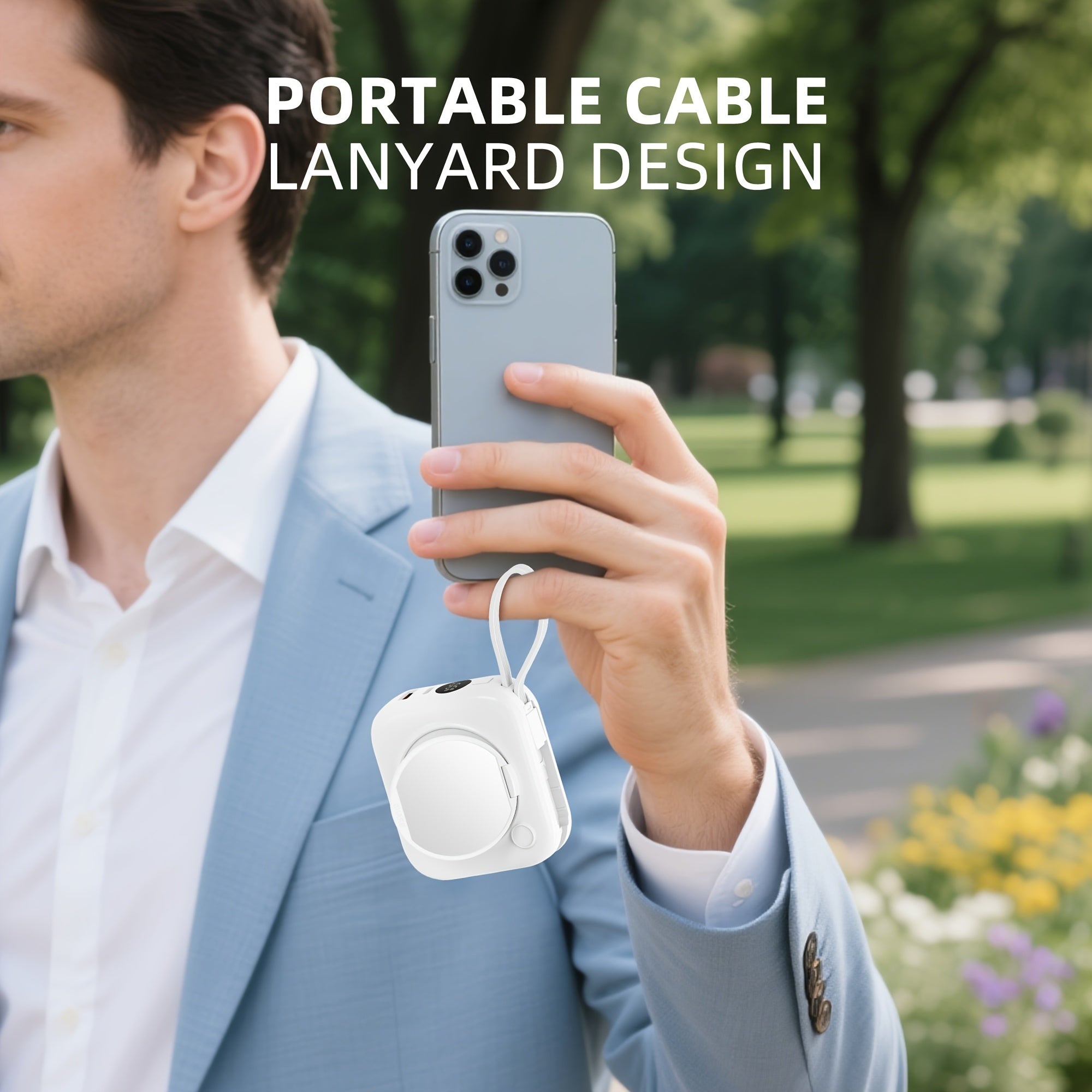 Portable Charger Built-in Cables With Foldable Mirror, 10000mAh Power Bank For I-Phone, Travel Essentials Battery Pack Fast Charging USB C, Phone Power Bank For Android