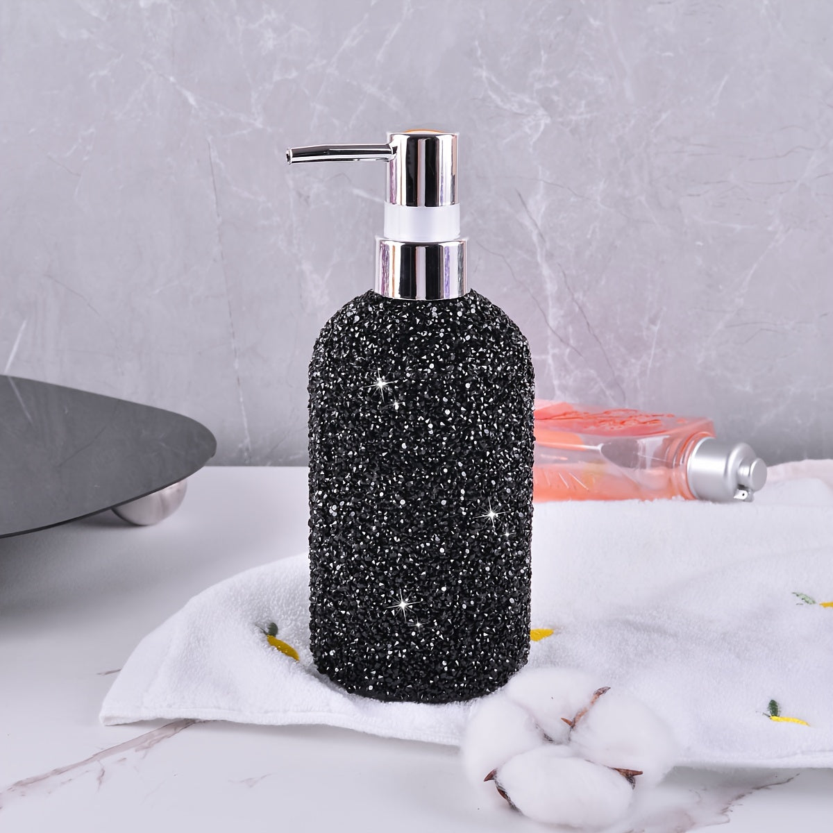 500ml Diamond-Inlaid Bubble Press Soap Dispenser - Refillable Shampoo, Body Wash & Lotion Bottle - Elegant Bathroom Accessory