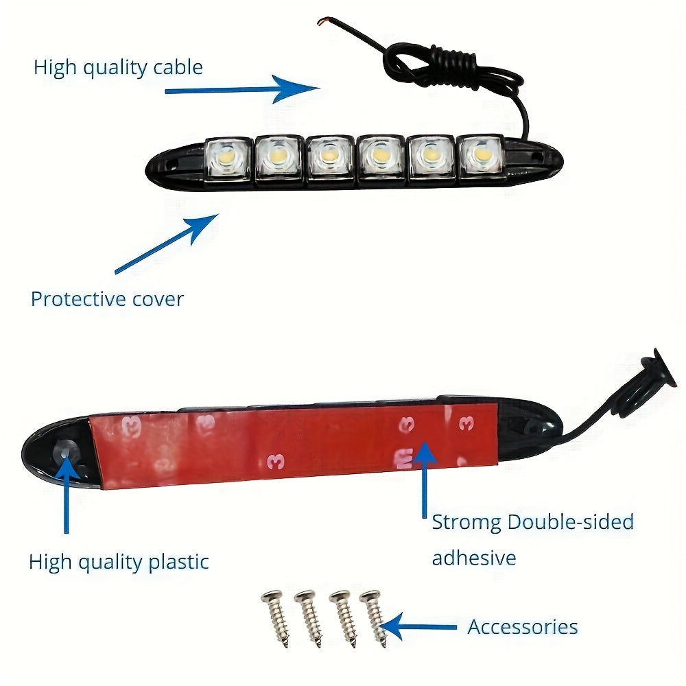 2个通用型汽车LED灯 柔性6SMD白色冰蓝色行车灯 汽车装饰灯，6个LED灯珠，汽车外部灯条，适用于轿车、SUV、皮卡车 DC 12V，不含电池