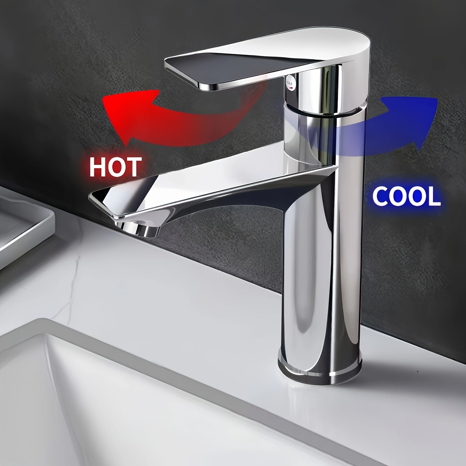 Single Hole Modern Chrome Bathroom Faucet - Water-Saving Technology, Hot/Cold Control, Single Handle Operation, Valve, for Sink & Vanity, Durable Plated Faucet (Connectors Included)