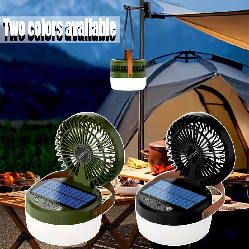 1pc Solar LED Light Rechargeable Outdoor Travel Fan Flashlight, New Portable Solar Camping Folding Fan Light, Desktop Camping Handheld Electric Lamp, USB Port Electronic Fan, Outdoor Camping Accessories