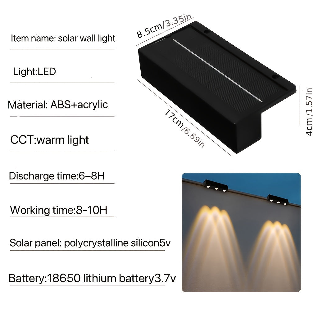Modern Outdoor Solar Wall Washer Light, Fence Garden Courtyard Warm White LED Solar Light, Suitable for Home and Garden Walls