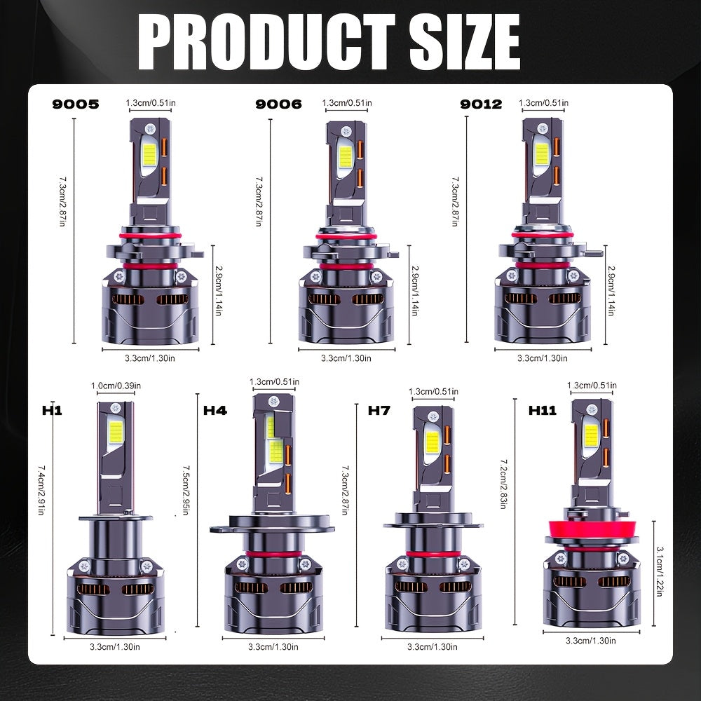 2-Pack Car LED Headlights - 380W, 600,000 Lumens, 1200% Brightness Increase, H1, H4, 9003, HB2, H7, H18, H11, H9, H8, 12V-24V, External Driver, High/Low Beam and Fog Light, Plug-and-Play, No Battery Needed. H11 Car LED Headlights