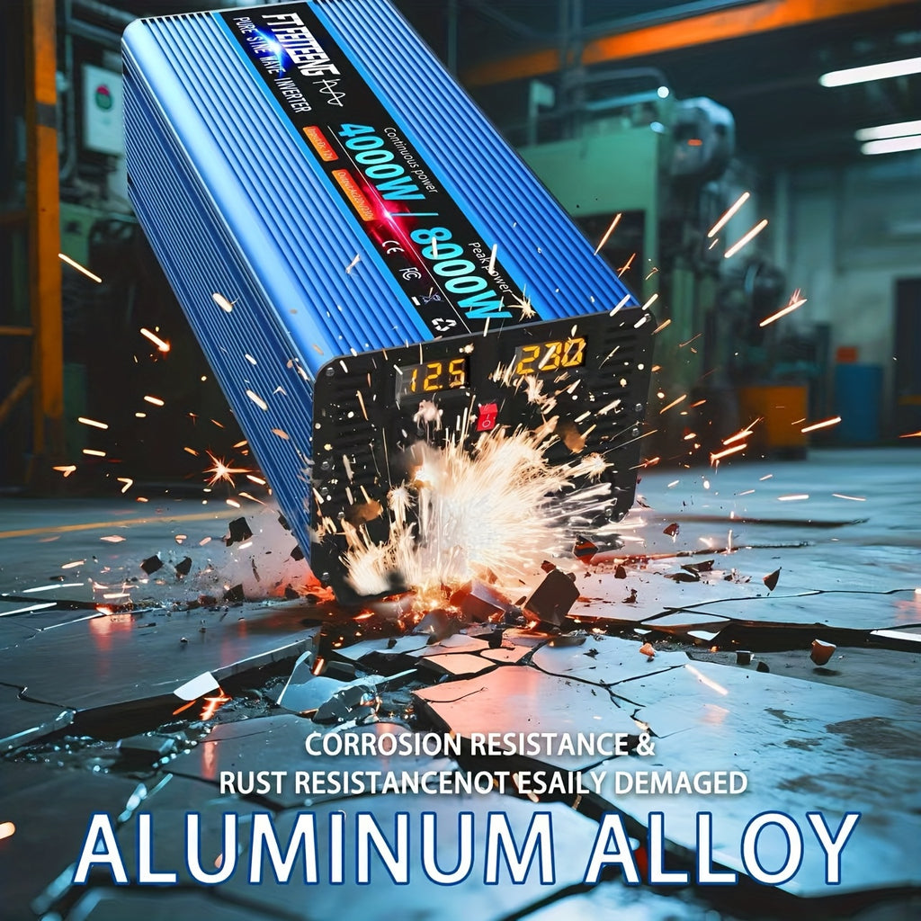 8000W峰值4000W持续高功率纯正弦波车载电源逆变器， 12V 转 AC 220V230V，高功率工业逆变器，适用于房车、户外露营、空调，带过载保护，无电池，适合手机、笔记本电脑及其他设备