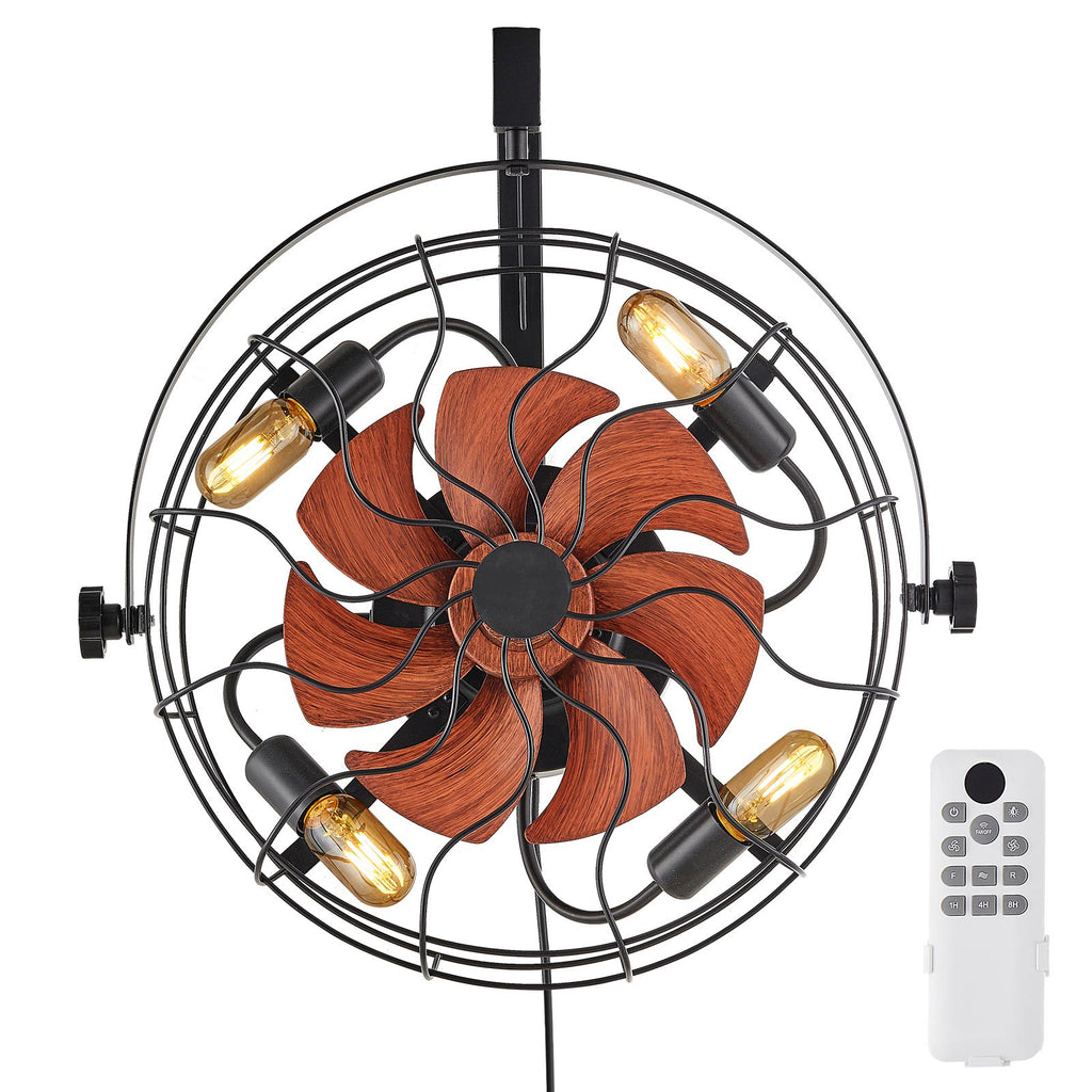 VEVOR Wall Mounted Fan with Lights, 21 Inch Wall Fan with Remote, 6-Speed Plug-in Wall Fan with Timer, 360° Adjustable Tilt, for Bedroom, Garage, Workshop (4 E26 Bulb Sockets Compatible, Bulbs Not Included)