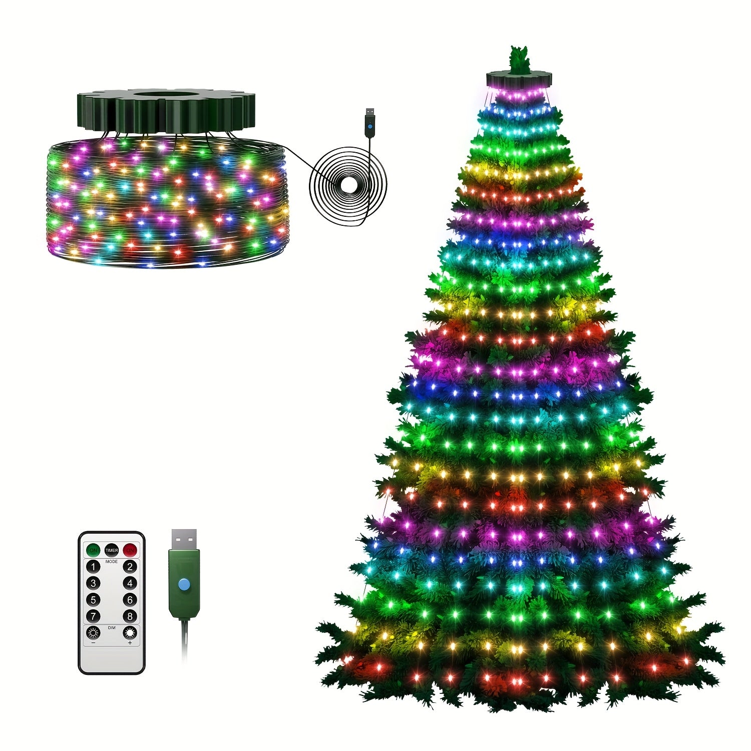 2 米 400LED 圣诞树串灯，USB 供电带遥控器，暖白色。适用于圣诞树、节日装饰、派对，轻松营造节日氛围。