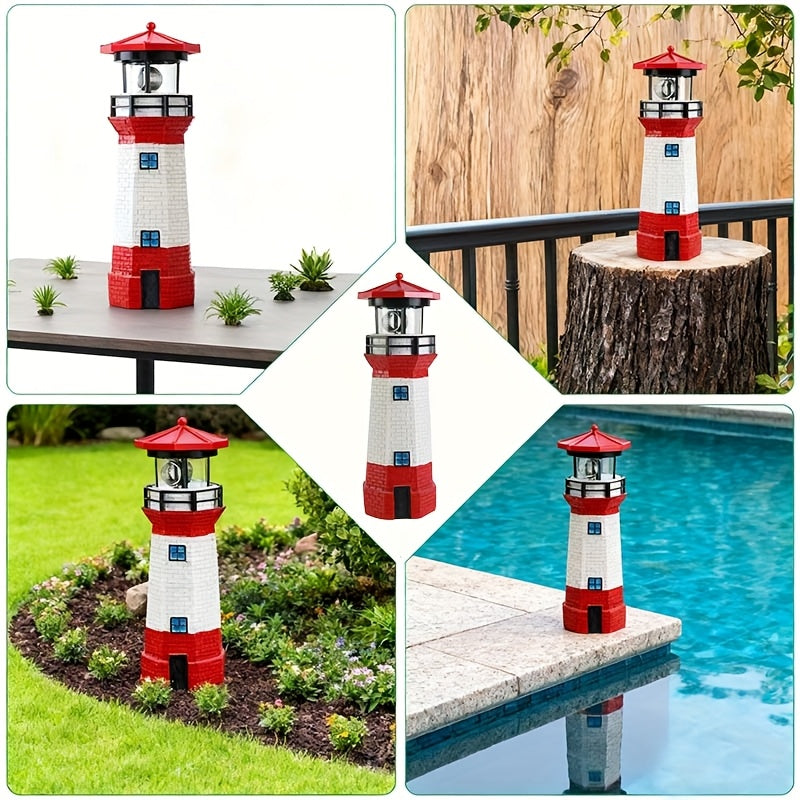 olar Lighthouse Garden Outdoor Statue, IP44 Waterproof, Solar Outdoor Light, Automatically Rotating Solar Light, Suitable for Garden, Courtyard, Patio, Ground, Christmas Furniture Decoration, Halloween Decoration, Tabletop Decoration
