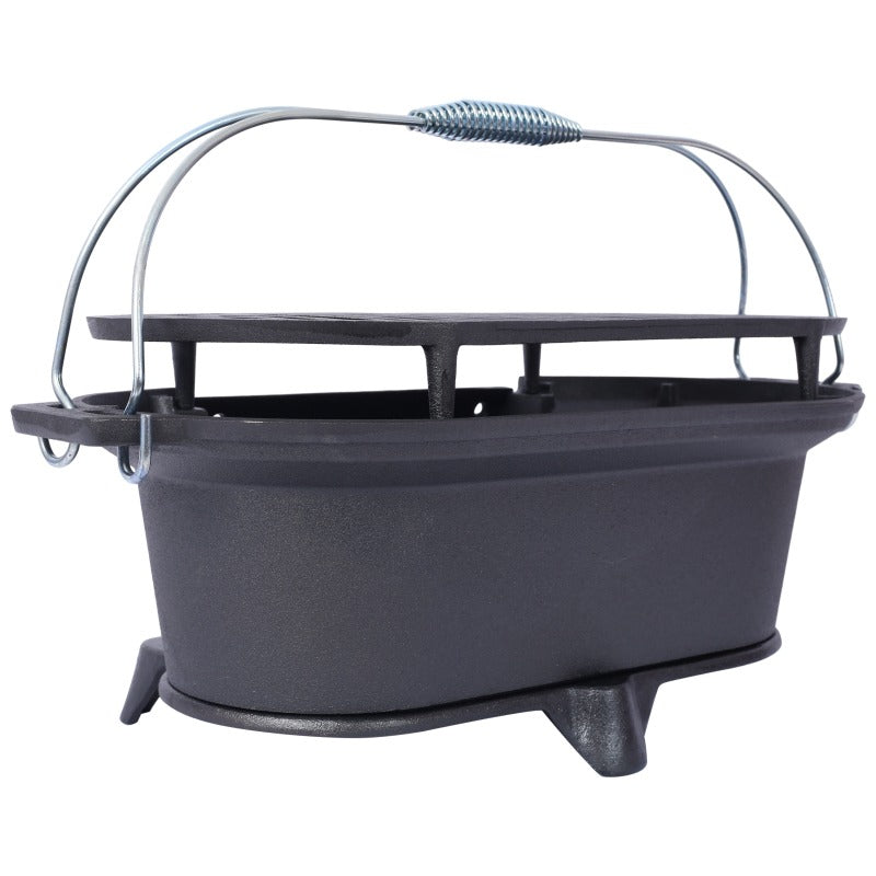 Oval Cast Iron Grill | Portable Charcoal Grill & Tabletop Griddle – 100% Painted Cast Iron, Durable, Small Camping Stove Hot Pot Grill