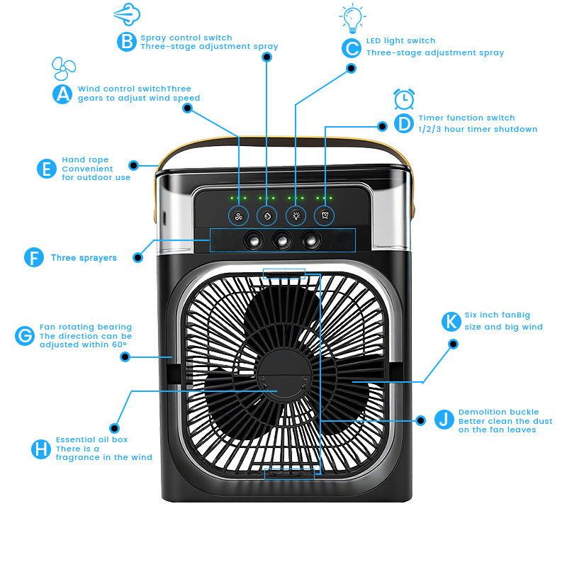 Portable Air Cooler Fan, 3-in-1 Evaporative Air Cooler with 3 Wind Speeds, Large Water Tank, Colorful Night Light and Timer, Perfect for Bedroom, Home and Office