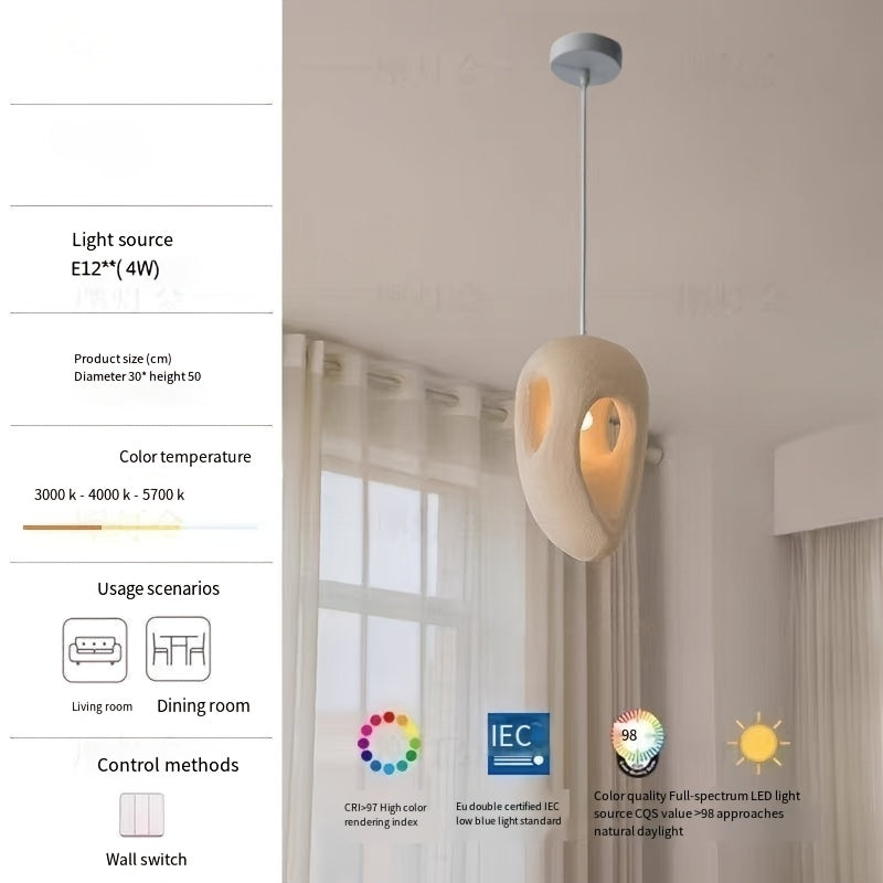 1 piece modern wabi-sabi style white pendant light, bedroom, living room, concrete + foam pendant light - with E12 US standard base - egg-shaped pendant light suitable for kitchen, hallway and many other houses, home renovation