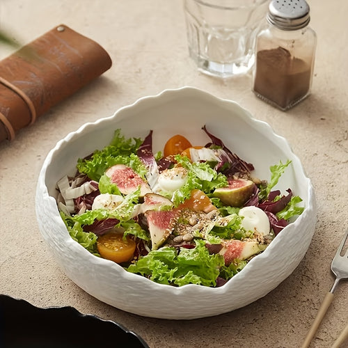 1 Piece Irregular Ceramic Deep Plate, Salad Bowl, Dessert Bowl – Perfect for Hotels, Restaurants & Home Use – Ideal for Salad, Soup, Dinner, Side Dishes, Noodles & Pasta