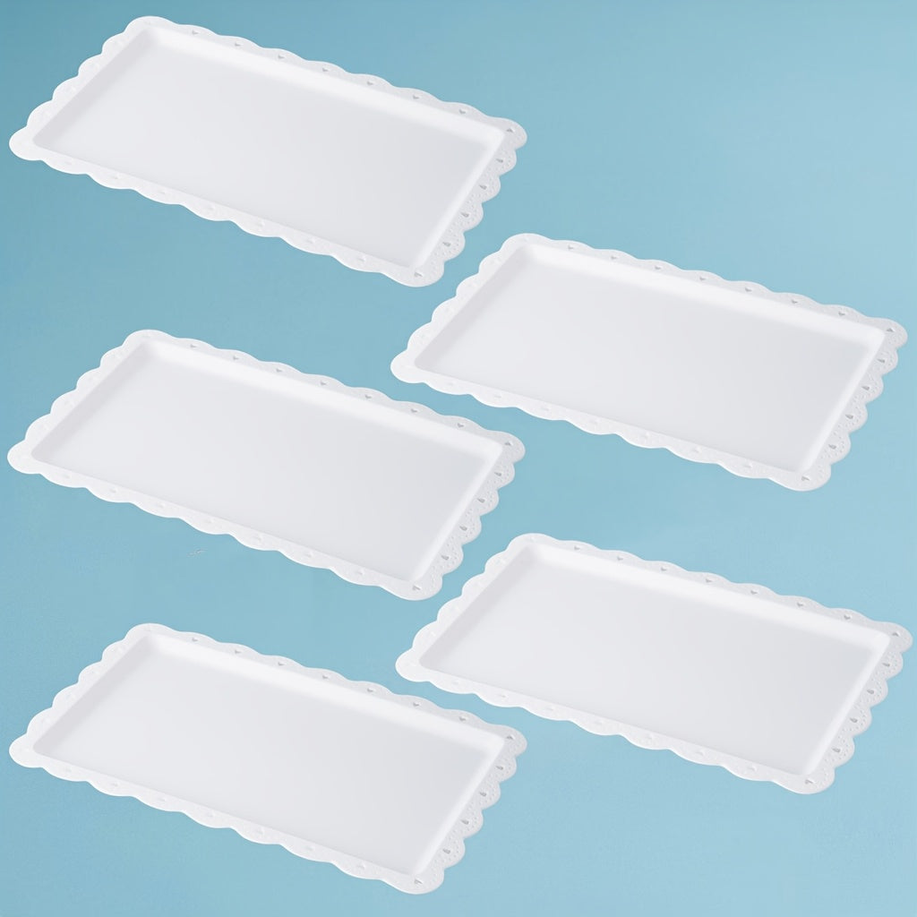 3/4/5-Piece Set Plastic Food Tray with Lace Edge, Rectangular Food Tray – Perfect for Outdoor Camping, Party Buffets, Kitchen, Dining Room – Small Flat Tray for Desserts, Fruit, Cookies, Snacks (White, Black)