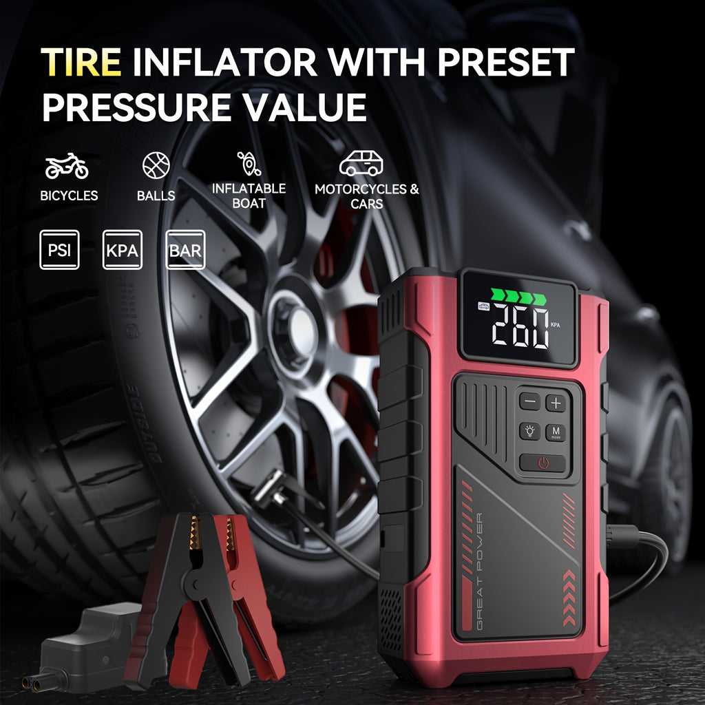 New Car Jump Starter with Air Compressor, Portable Battery Jumper, 6000A Peak Emergency Jump Starter, 150PSI Digital Tire Inflator, Portable Starter 12V (Fit for 2.11 Gal Gas / 1.72 Gal Diesel), Quickly Jump Start Your Vehicle