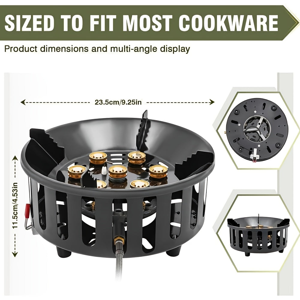 Portable Outdoor Cooking Stove, 21000W Camping Backpacking Stove, Outdoor Slamfire Seven-Star Stove, Includes Fuel Canister Adapter, Trigger, Foldable Windproof Camping Gas Stove