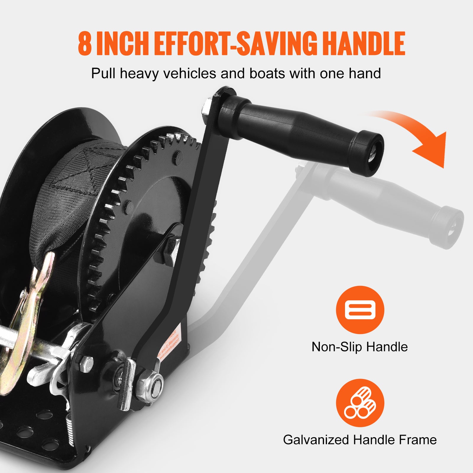 VEVOR Manual Winch, 1200 Lbs / 1600 Lbs / 2000 Lbs / 3500 Lbs Pulling Capacity, Boat Trailer Winch with 23FT Polyester Rope Strap and 2-Way Ratchet, Suitable for Trailers, Boats or ATV Towing