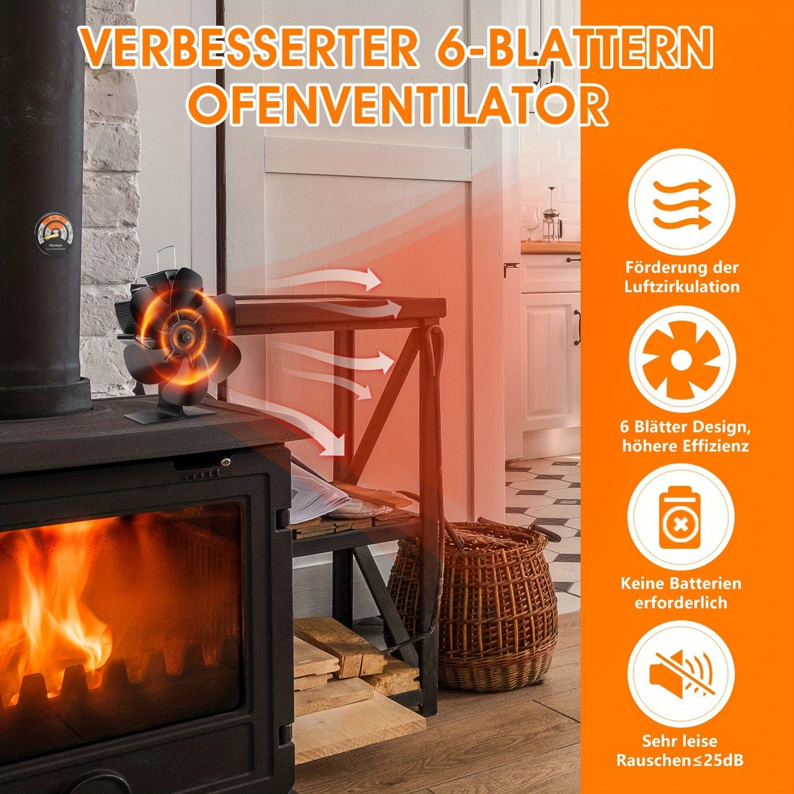 Huayang Silent Heat-Powered Fireplace Fan, No Electricity Needed, Efficient Heat Distribution, for Wood / Log Fireplaces, Perfect Christmas &amp; New Year Gift, Holiday Birthday Gift Set