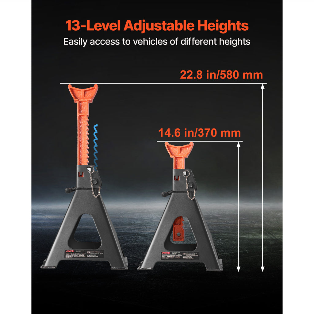 VEVOR Air Jack, 6 Ton (13,000 lbs) Capacity, 14.6-22.8 Inch Adjustable Height, Heavy Duty Steel Jack Stands with Dual Locking, for Lifting RVs, Light Trucks, Cars, SUVs, 1 Pair, Black & Orange