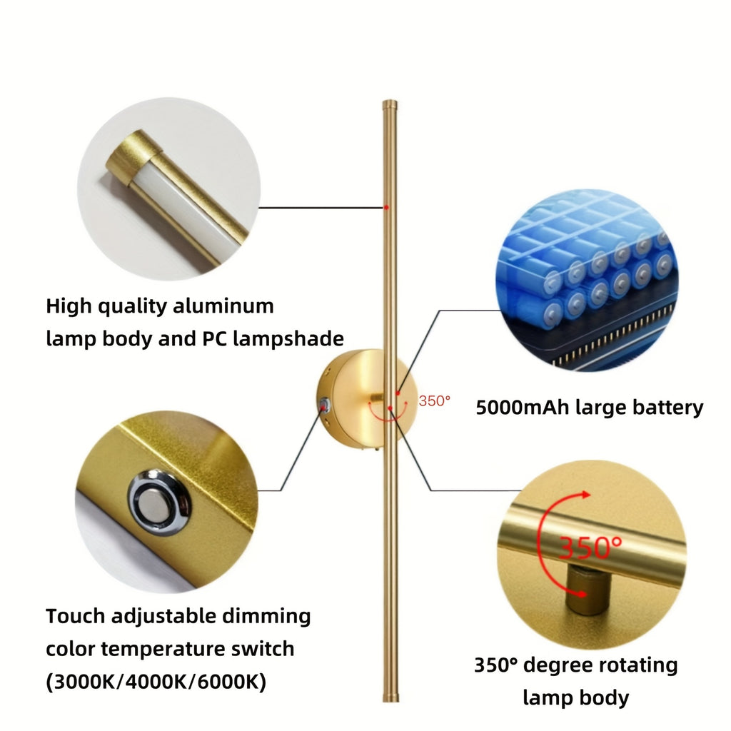 Black Gold Battery Operated Wall Light, Single or Double Piece Optional, with Remote Control, Touch and Timer Functions, Adjustable Brightness, Size 28.3 Inches, Suitable for Living Room, Bedroom, Hallway, Hotel and Home Decoration