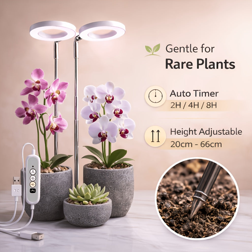 Smart Full Spectrum Indoor Plant Grow Light, Built-in Auto Timer & Adjustable Height, Dual-Ring System, Specially Designed for Indoor Potted Plants
