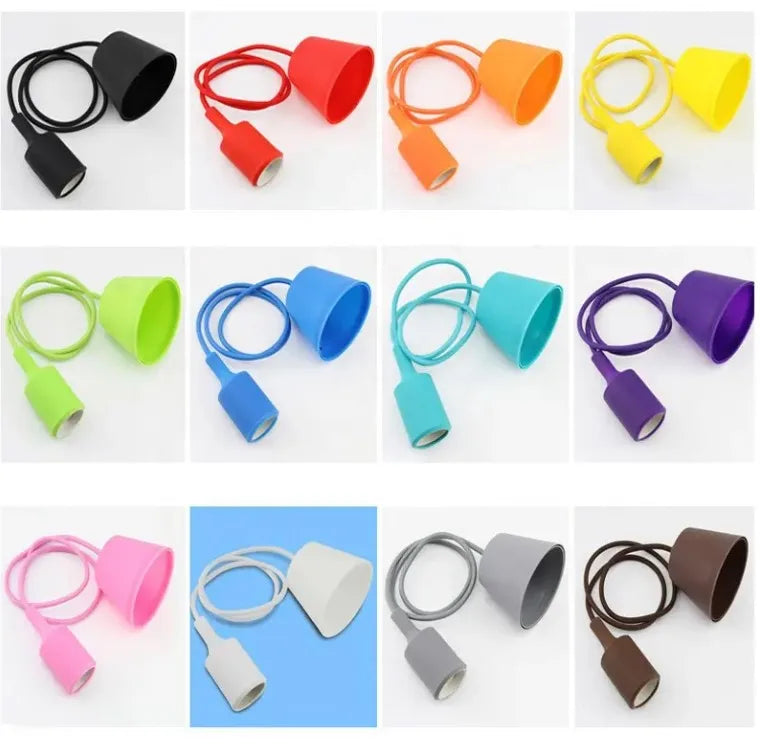 b2b modern DIY lighting accessories E27 screw-in bulb holder PVC metal cable mounted color ceiling lamp with pendant lamp base