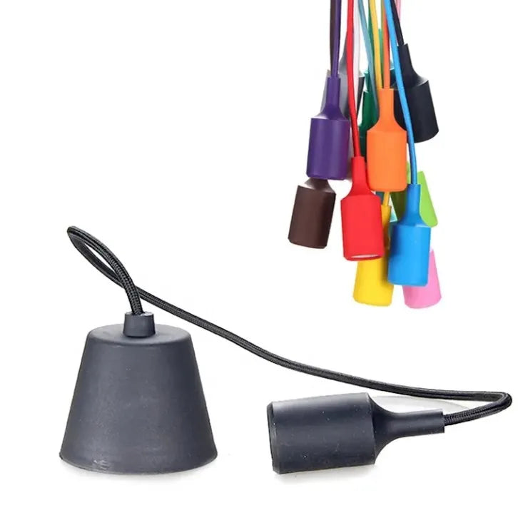 b2b modern DIY lighting accessories E27 screw-in bulb holder PVC metal cable mounted color ceiling lamp with pendant lamp base
