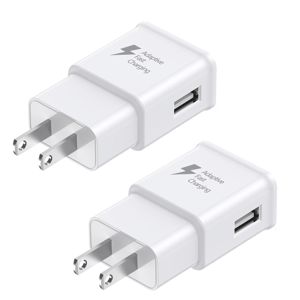 Charger Adapter Compatible with Samsung S25/S24/S23/S22/S22 Ultra/S21/S20/S10/S9/S8/S7/Edge/Note 10 Fast Charging (White, Black, Pack of 1/2)