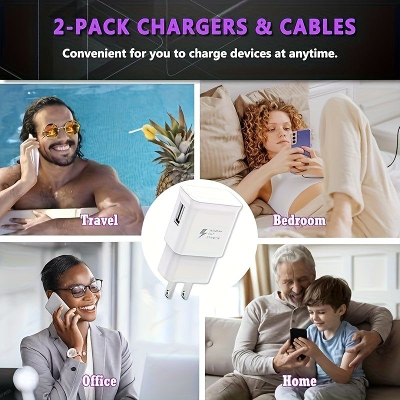 Charger Adapter Compatible with Samsung S25/S24/S23/S22/S22 Ultra/S21/S20/S10/S9/S8/S7/Edge/Note 10 Fast Charging (White, Black, Pack of 1/2)