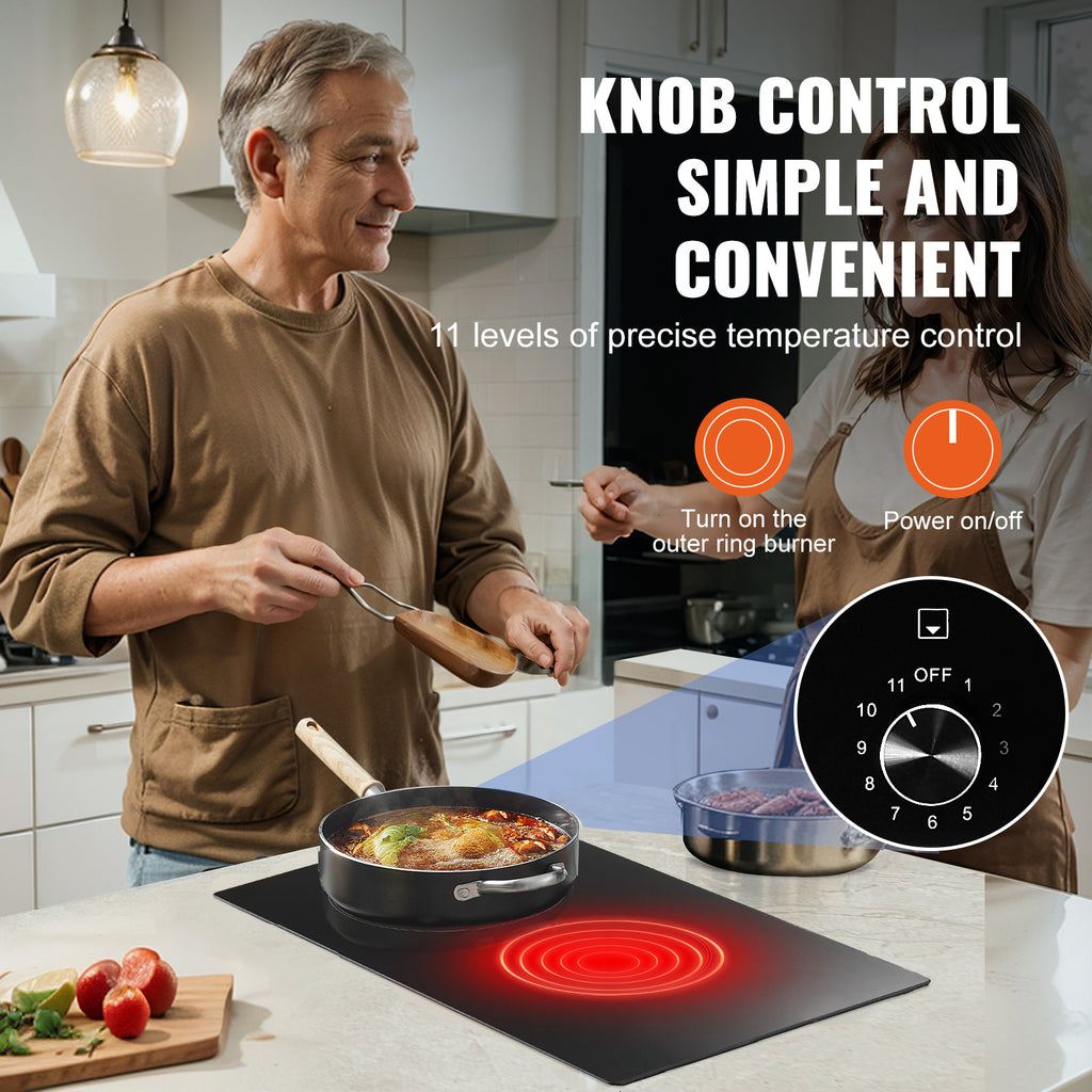 VEVOR Built-In Induction Cooktop Radiant Ceramic Stove 2 Burners 20.1 x 11.6 Inches/