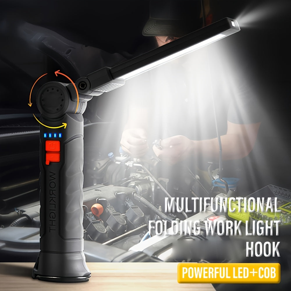 1-Pack, High-Brightness Handheld LED Flashlight, USB Rechargeable, Suitable for Home Use. This Portable Foldable Work Light Features 4 Modes & a Mini COB Flashlight Design.