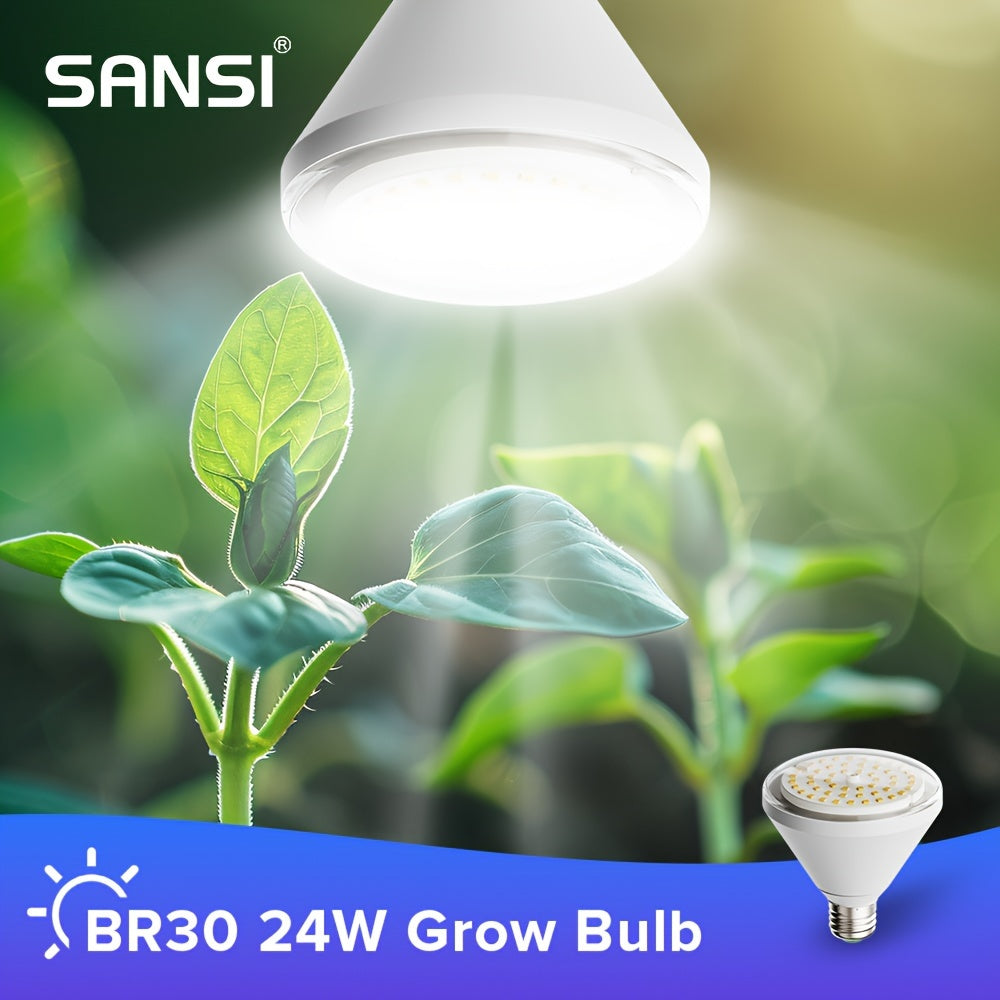 SANSI BR30 24W Full Spectrum LED Grow Bulb, 200W Equivalent Plant Grow Light, 120° Wide Beam, 4000K Daylight, E26 Base for Indoor Plants, Seed Germination & Flowering