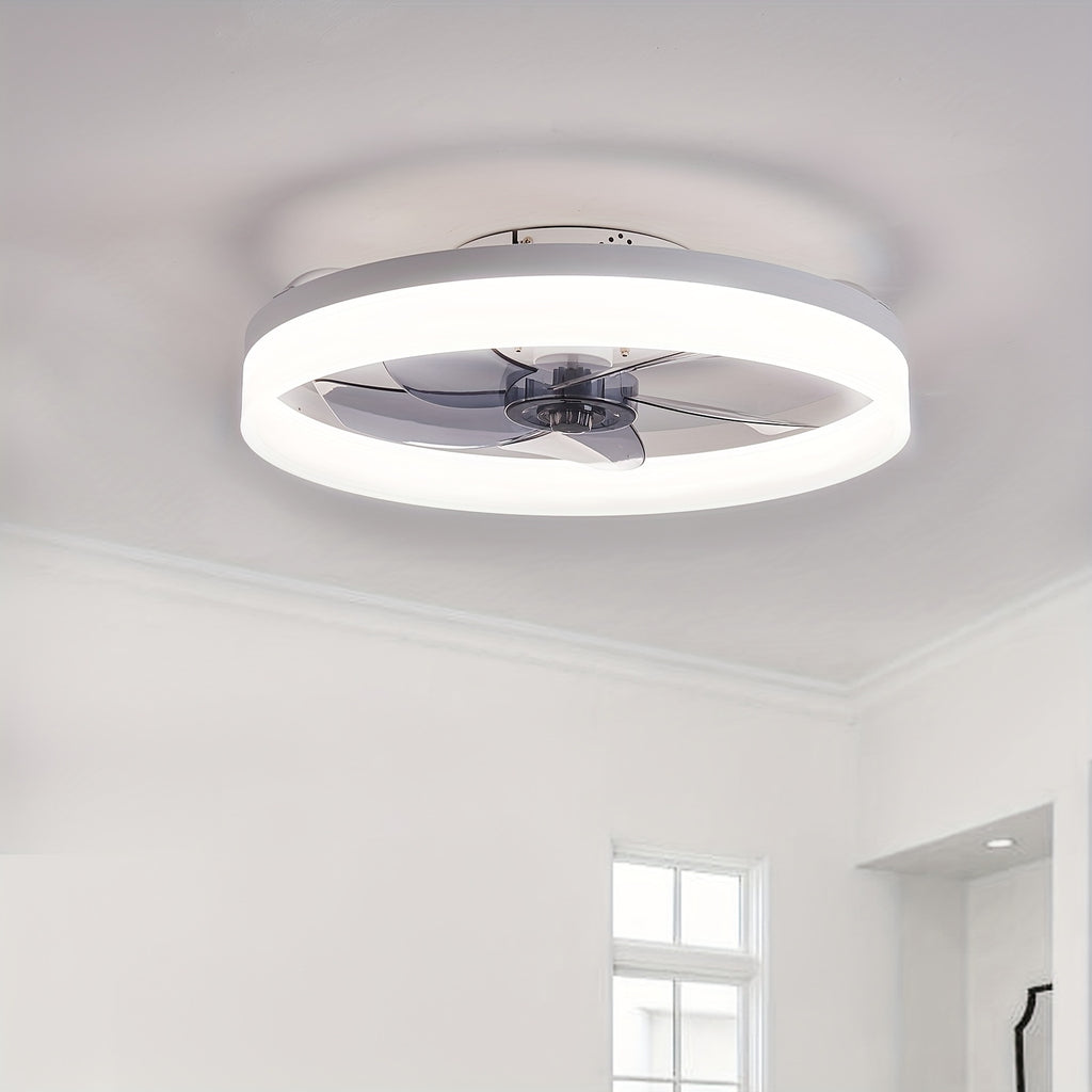 Ceiling Fan with Light & Remote, 19.7" Modern Low-Profile Ceiling Fan, Gradient Color Temperature & 6 Speeds, Flush Mount Ceiling Fan for Bedroom Kids Room (White)