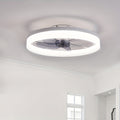 Ceiling Fan with Light & Remote, 19.7" Modern Low-Profile Ceiling Fan, Gradient Color Temperature & 6 Speeds, Flush Mount Ceiling Fan for Bedroom Kids Room (White)