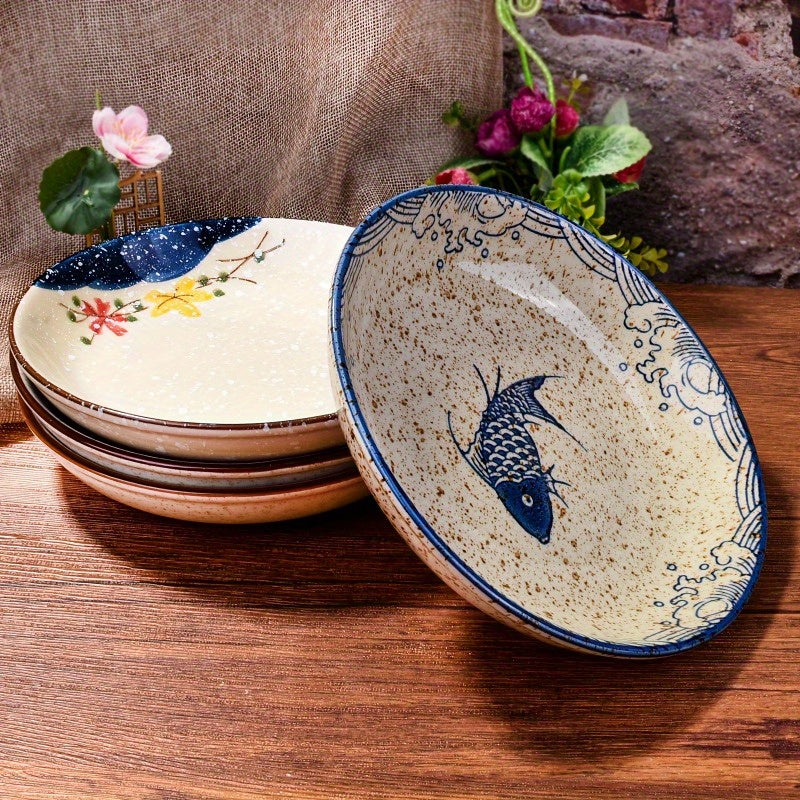 4pcs 7-Inch Japanese Ceramic Plates – Perfect Blend of Traditional Craftsmanship & Modern Aesthetics – Light Luxury Table Art Starts Here