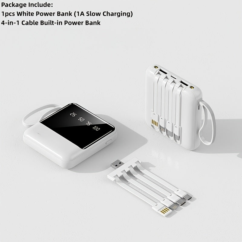 This Stylish And Compact 10, 000Mah Portable Power Bank Features Fast Charging at 5W, 15W, And 22.5W, with a Real-Time Battery Display And a Convenient Lanyard Design. It Includes a Bright LED Light And Comes with a Detachable 4-In-1 Cable
